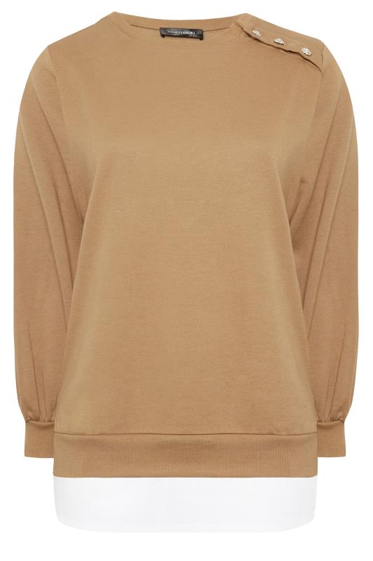 Curve Plus Size Brown Button Long Sleeve Sweatshirt | Yours Clothing  7