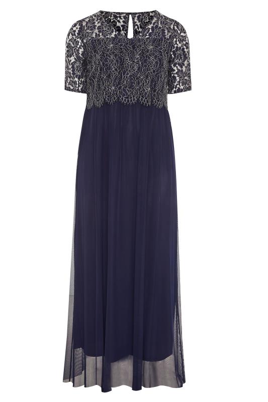 Navy Lace Overlay Short Sleeve Maxi Dress | Yours Clothing