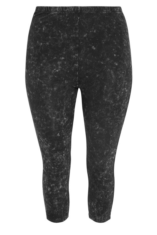 Plus Size Black Acid Wash Cropped Leggings | Yours Clothing  4
