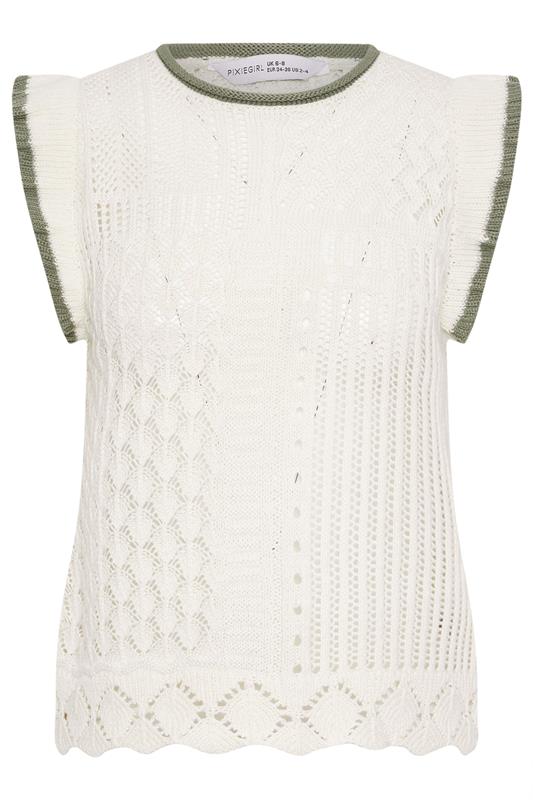 PixieGirl Petite Women's Ivory White & Sage Green Crochet Vest Top | PixieGirl 5