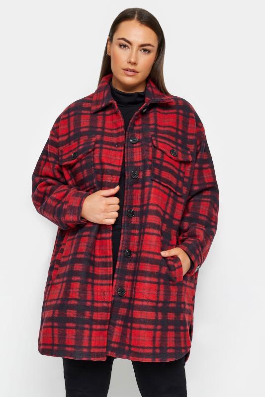 Plus Size  Evans Red Check Print Shacket