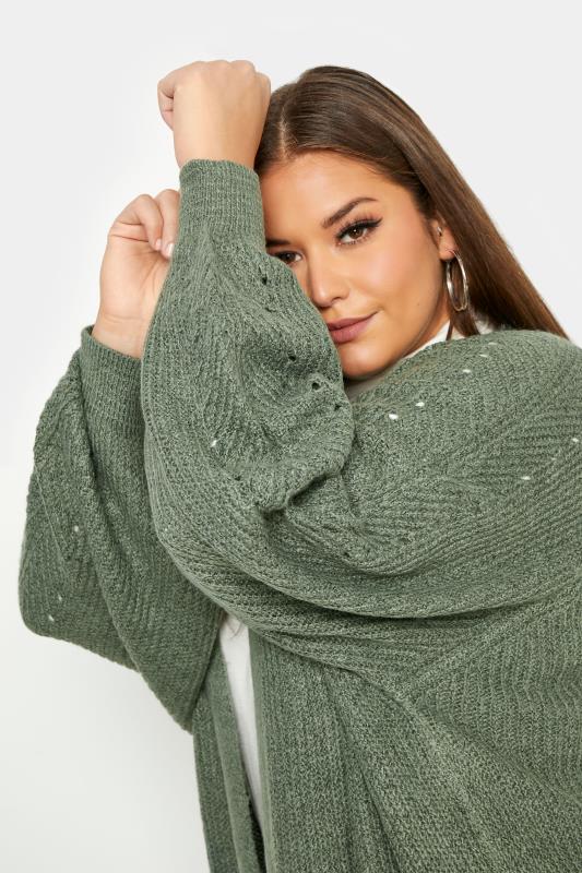 Curve Sage Green Balloon Sleeve Knitted Cardigan 4