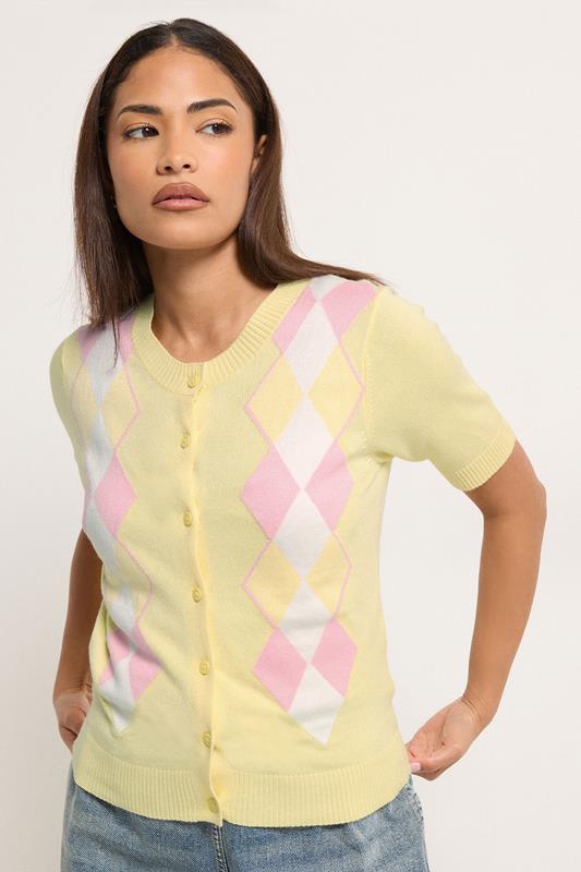  PixieGirl Petite Lemon Yellow Argyle Cardigan