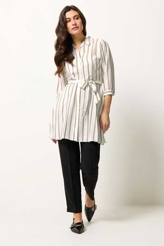 M&Co White & Mocha Brown Stripe Printed Belted Tunic Shirt 1