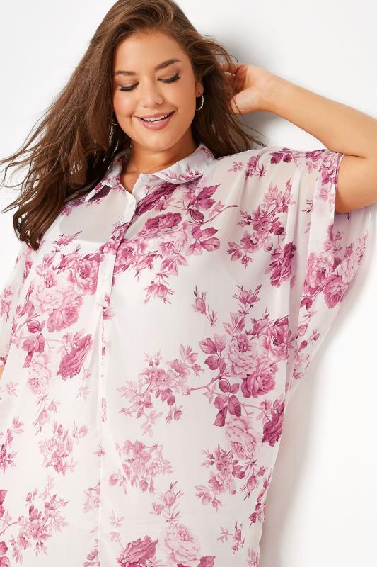 Plus Size Pink Floral Print Batwing Blouse | Yours Clothing  4
