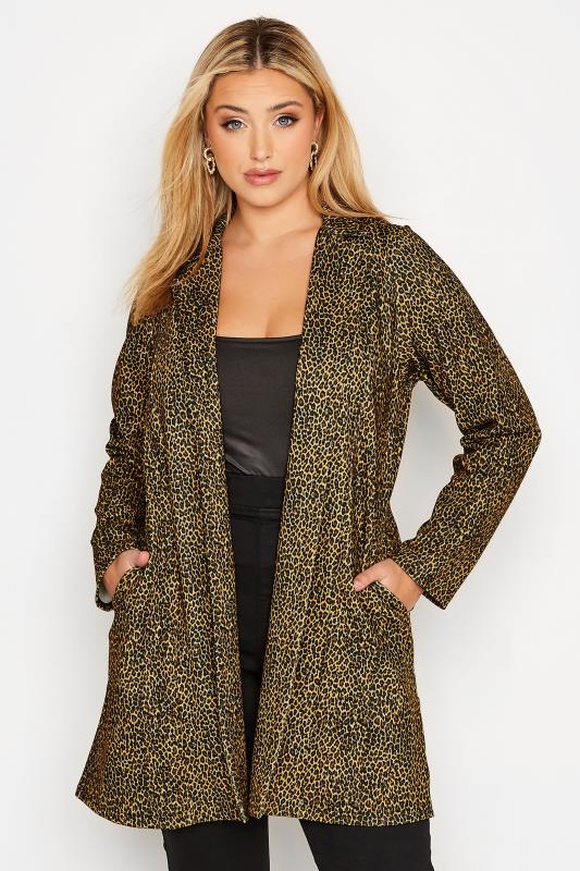 Curve Black & Yellow Leopard Print Blazer | Yours Clothing 1