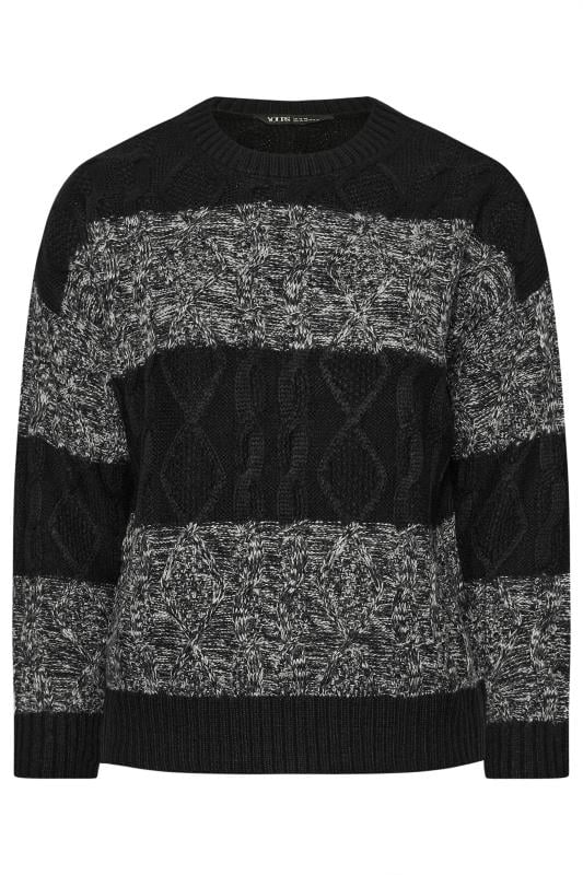 YOURS Plus Size Black & Grey Stripe Cable Twist Jumper | Yours Clothing 5