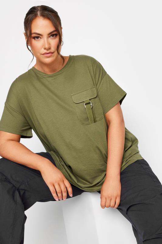 LIMITED COLLECTION Plus Size Khaki Green Utility Pocket T-Shirt | Yours Clothing 2