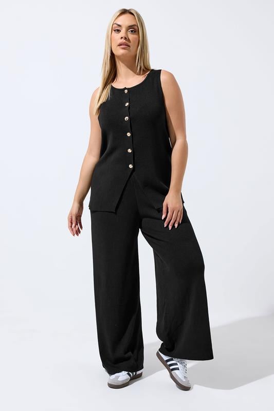 LIMITED COLLECTION Plus Size Black Knitted Waistcoat | Yours Clothing 2