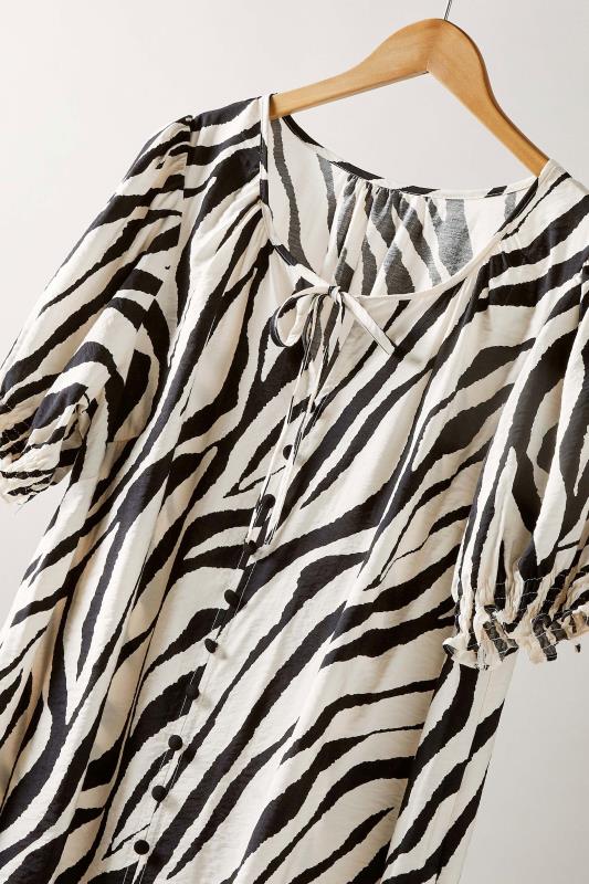 EVANS Plus Size Black & White Zebra Markings Tie Neck Blouse | Evans 6