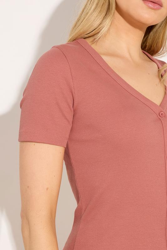 LTS Tall Women's Coral Pink Button Ribbed T-Shirt | Long Tall Sally 5