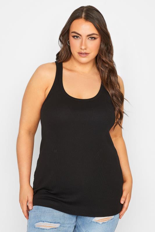 YOURS Plus Size 2 PACK Black & White Racer Vest Tops | Yours Clothing  2