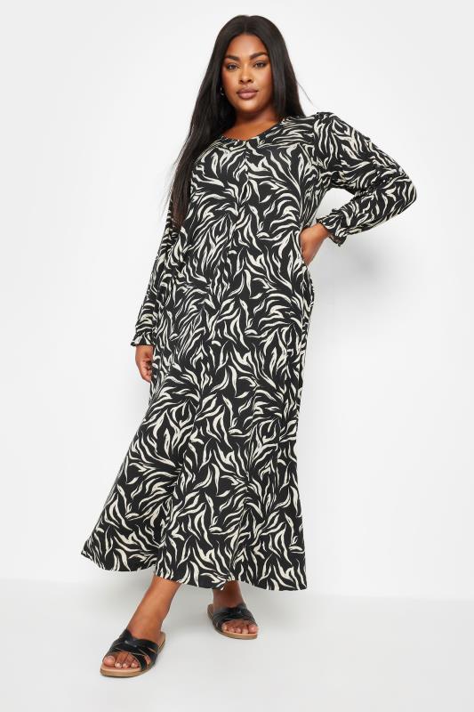 Yours Curve Plus Size Black Zebra Print Midaxi Dress | Yours Clothing  1