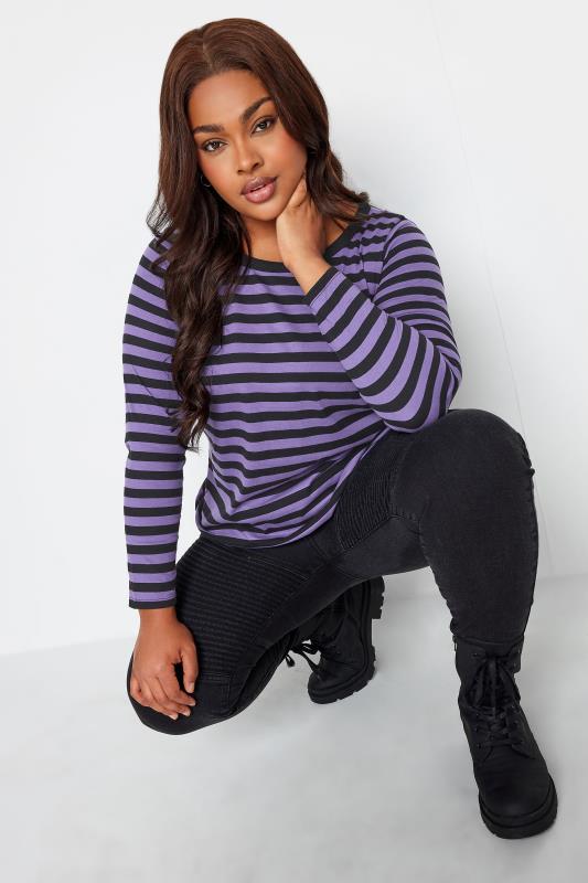 YOURS Plus Size Purple Stripe Top | Yours Clothing 4