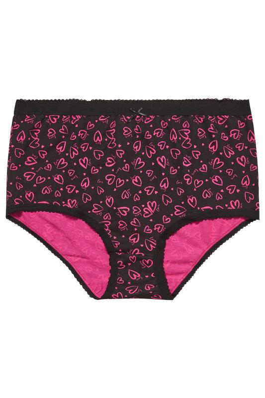 YOURS 5 PACK Plus Size Black & Pink Heart Design High Waisted Full Briefs | Yours Clothing 6