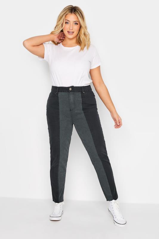 Plus Size Black Two Tone MOM Jeans | Yours Clothing 2