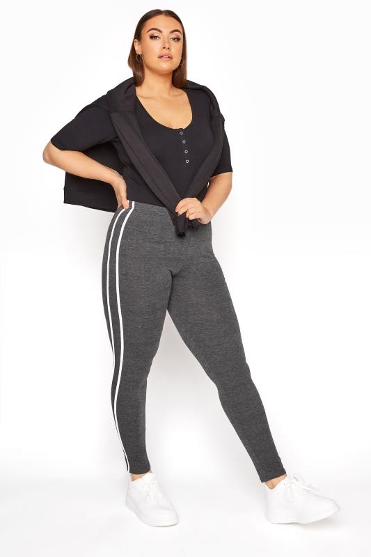 Plus Size  Charcoal Side Stripe Legging