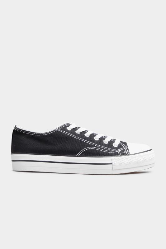 Black Canvas Platform Trainers In Wide Fit | Yours Clothing 3
