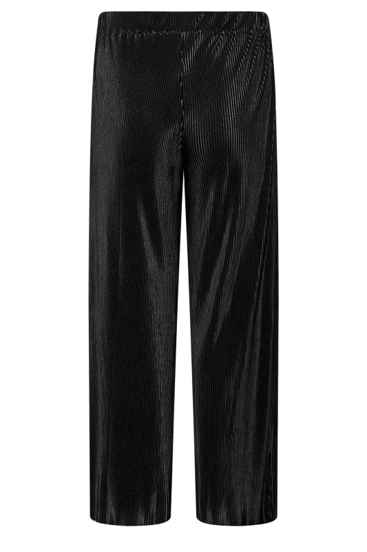 Plus Size Black Plisse Wide Leg Trousers | Yours Clothing 5