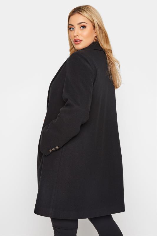 Plus Size Black Longline Midi City Coat | Yours Clothing 3