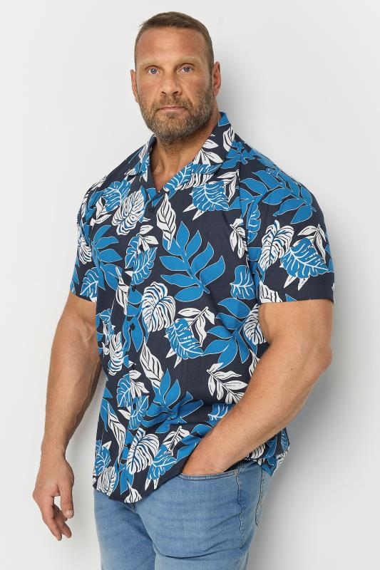  BadRhino Big & Tall Navy Blue Leaf Print Shirt