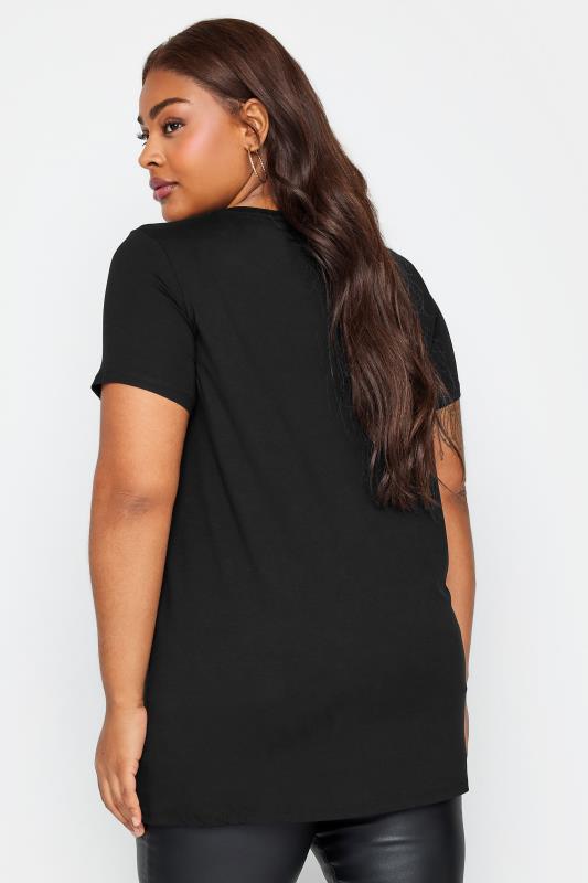 YOURS Curve Plus Size Black Glitter Heart Print T-Shirt | Yours Clothing  3