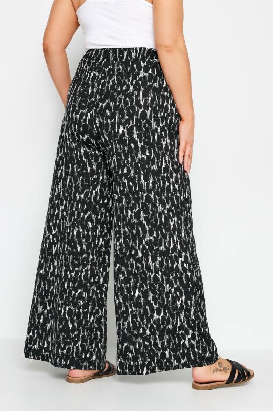 YOURS Plus Size Black Leopard Print Wide Leg Trousers | Yours Clothing 3