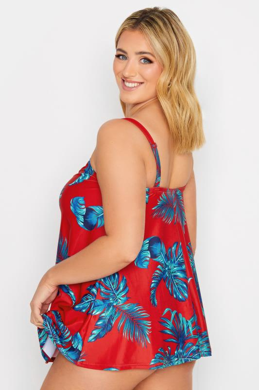YOURS Curve Plus Size Red Palm Leaf Tankini Top | Yours Clothing  4