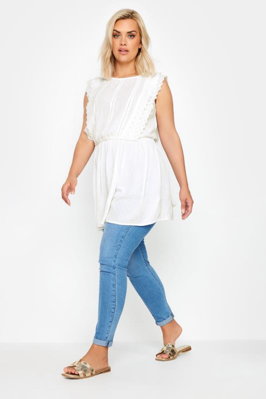 YOURS Plus Size White Crinkle Dobby Peplum Top | Yours Clothing 2