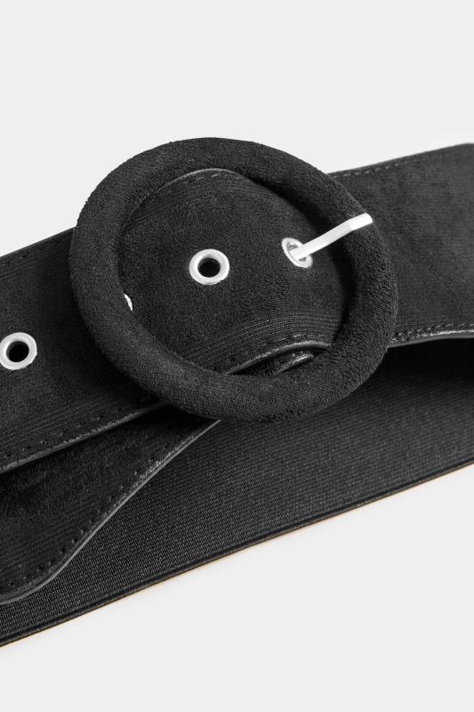 Black Faux Suede Buckle Wide Stretch Belt | Yours Clothing 3