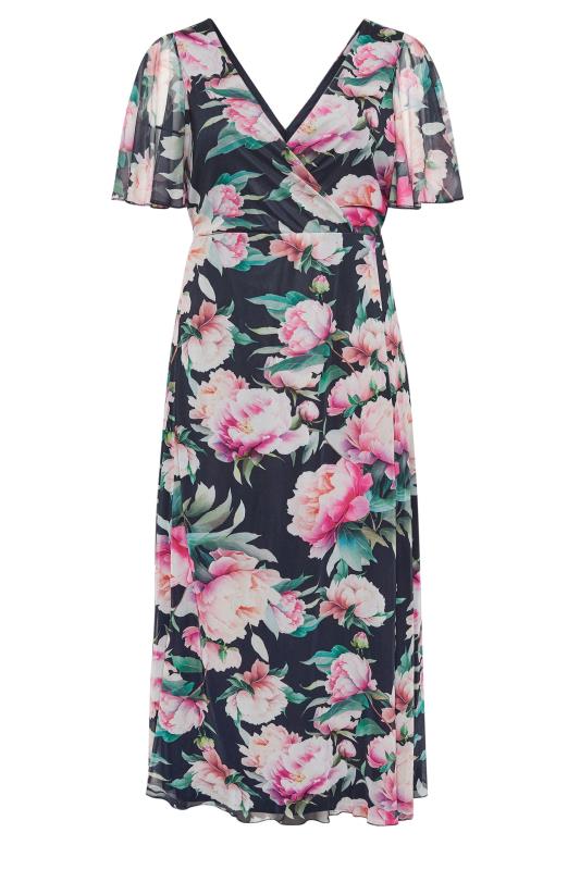 YOURS LONDON Plus Size Navy Blue Floral Print Wrap Maxi Dress | Yours Clothing 5