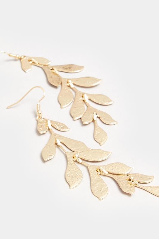 Gold Statement Leaf Drop Earrings | Yours Clothing 3