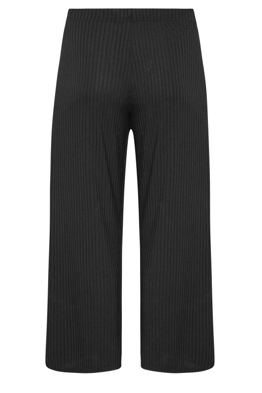 Plus Size Black Ribbed Wide Leg Trousers | Yours Clothing 5
