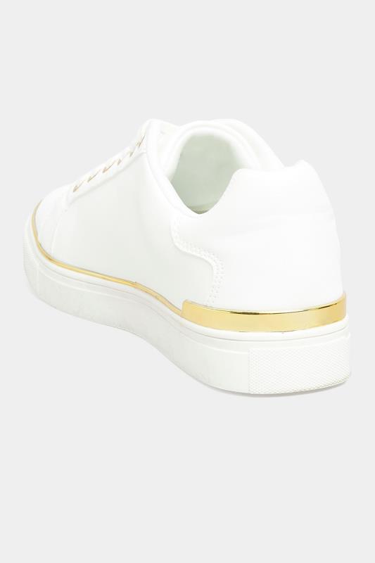 Plus Size White & Gold Hardware Trainers In Extra Wide Fit | Yours Clothing 4