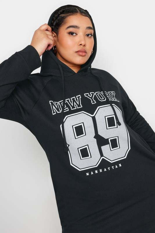 YOURS Plus Size Black 'New York' Print Hoodie Dress 4