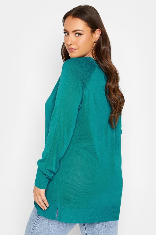 YOURS Curve Blue Fine Knit Jumper | Yours Clothing 3