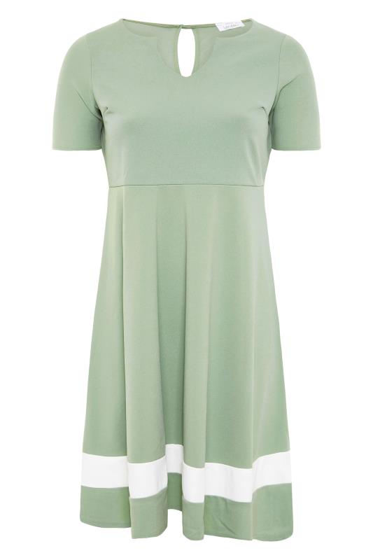 YOURS LONDON Plus Size Sage Green Notch Neck Skater Dress | Yours Clothing 6