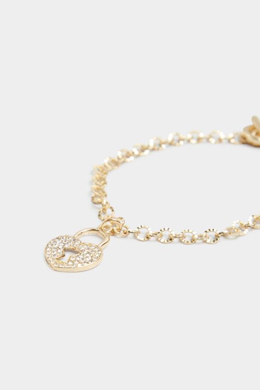 Gold Diamante Padlock Bracelet | Yours Clothing 3