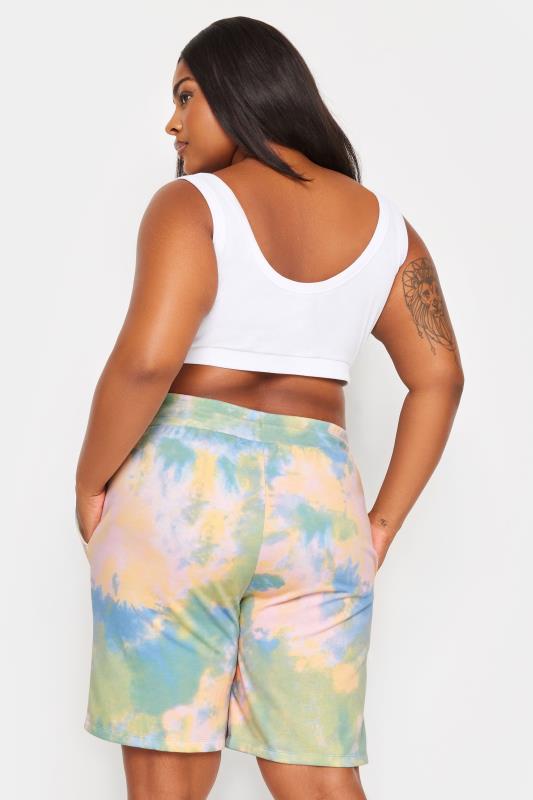 YOURS Plus Size Blue & Green Tie Dye Jogger Shorts | Yours Clothing 3