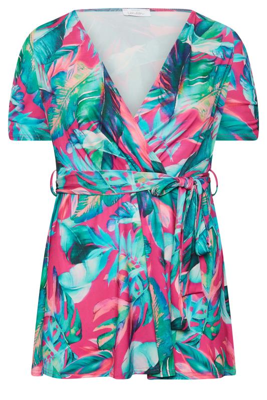 YOURS LONDON Plus Size Curve Blue Tropical Print Wrap Top | Yours Clothing  6