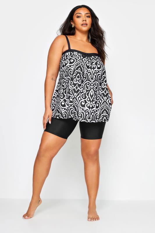 YOURS Plus Size Black Abstract Print A-Line Tankini Top | Yours Clothing 4
