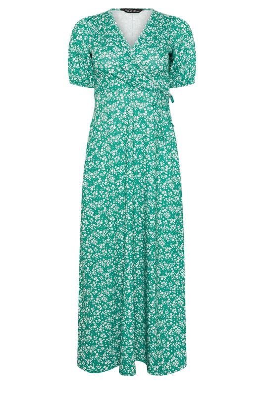 M&Co Petite Green Ditsy Floral Print Maxi Wrap Dress | M&Co 5