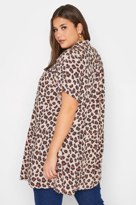 Curve Brown Leopard Print Tiered Short Sleeve Shirt 3