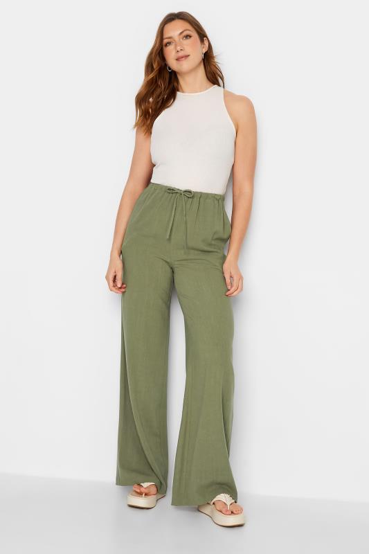 LTS Tall Women's Khaki Green Wide Leg Linen Trousers | Long Tall Sally 2