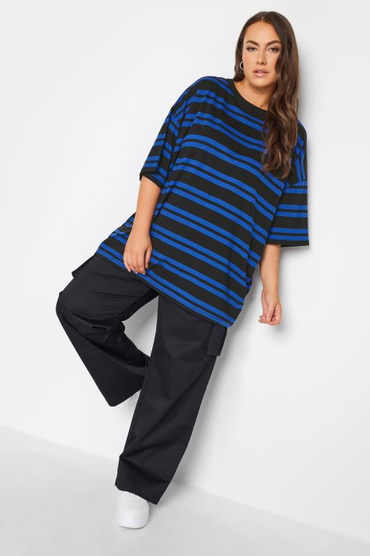 YOURS Plus Size Cobalt Blue Double Stripe T-Shirt | Yours Clothing 2