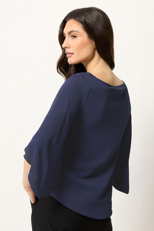 M&Co Navy Blue Long Angel Sleeve Blouse | M&Co 2