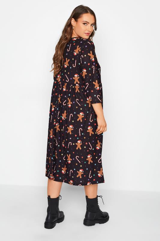LIMITED COLLECTION Curve Black Christmas Gingerbread Print Smock Dress 3