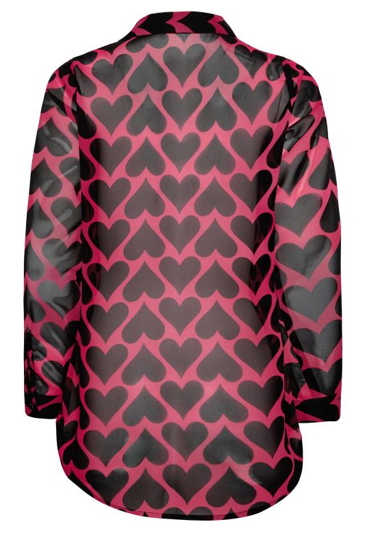 Petite Dark Pink Heart Print Oversized Shirt | PixieGirl 8