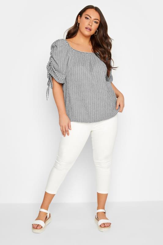 YOURS Plus Size Black Gingham Print Textured Bubble Hem Top | Yours Clothing 2
