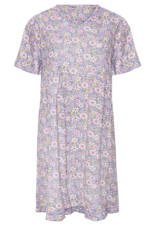 YOURS Curve Plus Size Purple Floral Peplum Soft Touch Nightdress | Yours Clothing  5